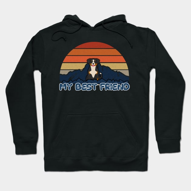 My Best Friend Entlebucher Mountain Dog Striped Sunset Mountain Background Design - Gift for Entlebucher Mountain Dog Lovers Hoodie by HarrietsDogGifts